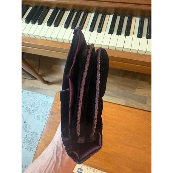 Coach Velvet Pleated Clutch Wristlet Black Purple Satin Snap Closure Evening Bag - Picture 8 of 14